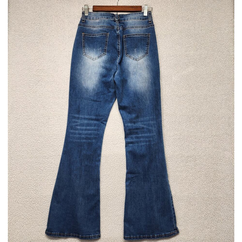 Kaya Womens Flare Jeans Size S 26x30 Blue Medium Wash Distressed Stretch Boho - Picture 2 of 11